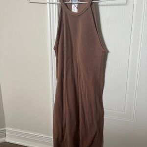 Ribbed Brown Sleeveless Mini Dress